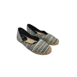 Eileen Fisher Women's Striped Canvas Espadrille Flats Black and Cream Size 7.5